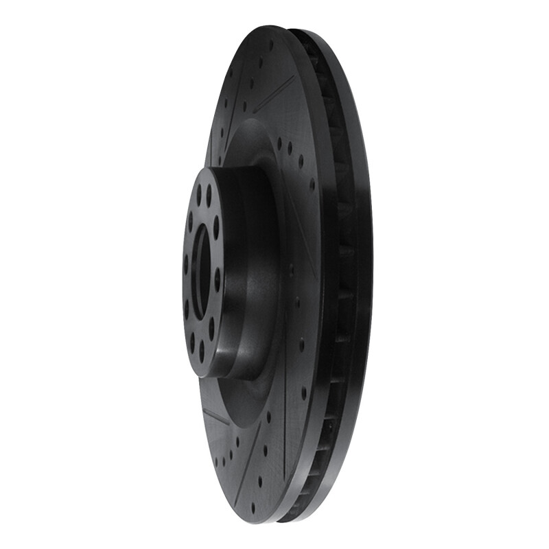 Audi S8 Brake Rotor (1) - Front Left - R1 Concepts - Drilled & Slotted - Black - `01-`03
